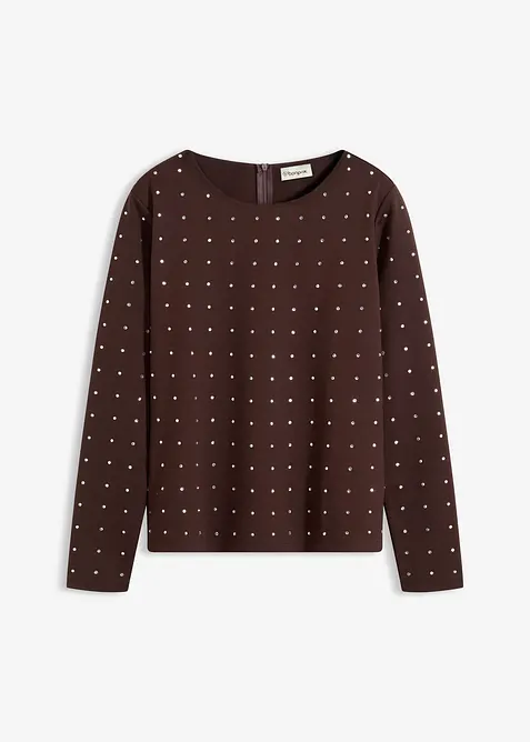 Tričko s dlouhým rukávem a štrasovou aplikací, bonprix