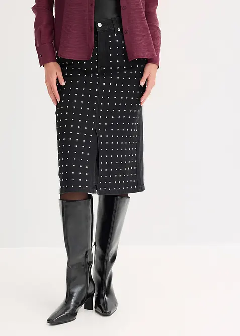 Džínová sukně se štrasovou aplikací, bonprix