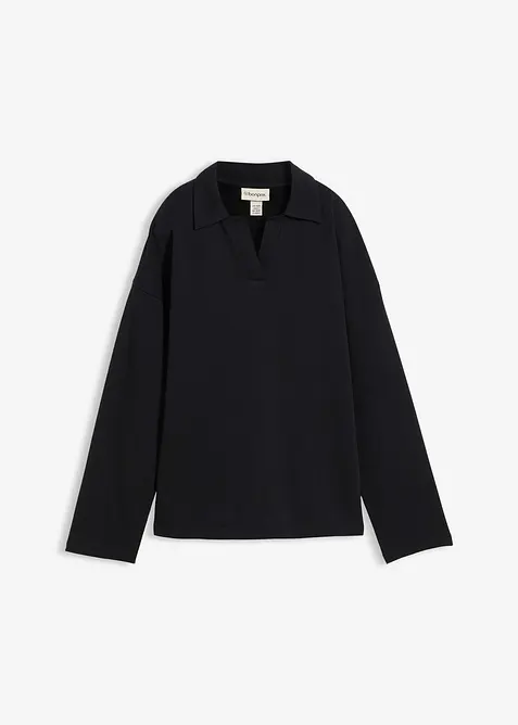 Mikina s pleteným límcem pólo, z organické bavlny, bonprix