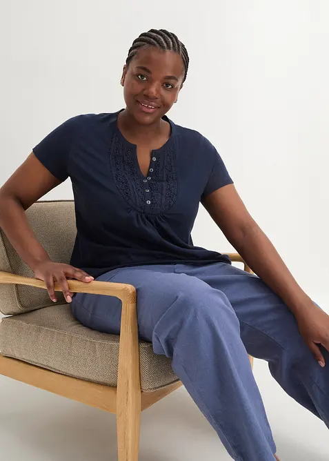 Tričko ze žíhaného vlákna, krátký rukáv, bonprix