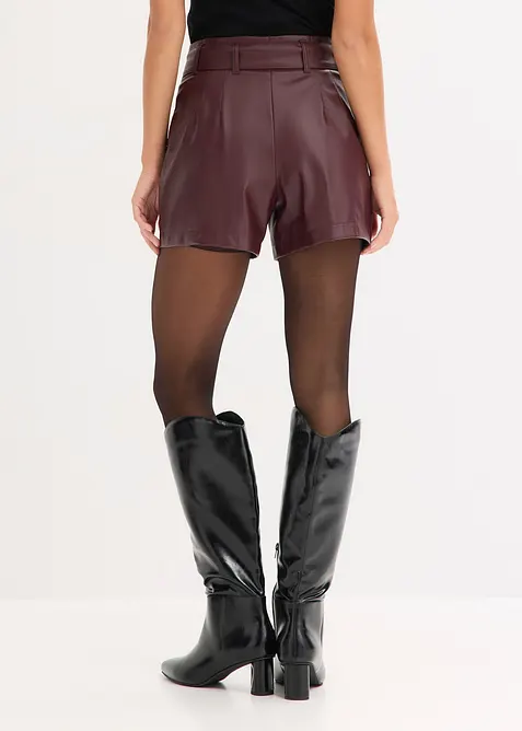 Šortky z umělé kůže, s opaskem, bonprix