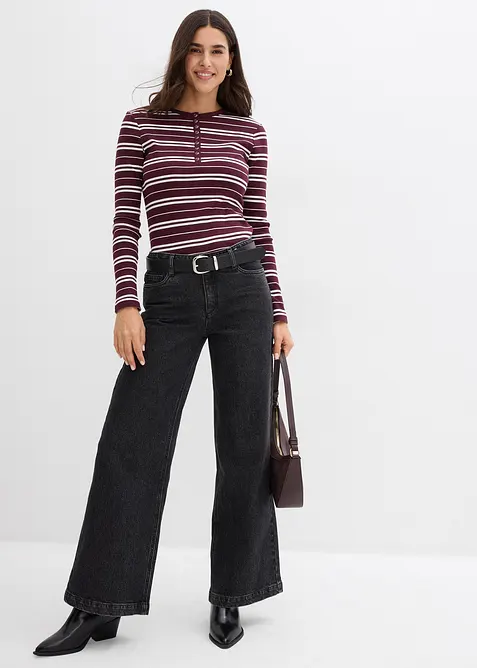 Žebrované tričko s dlouhým rukávem, ze směsi s organickou bavlnou, bonprix