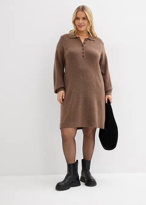 Krátké pletené šaty s knoflíkovou lištou, bonprix