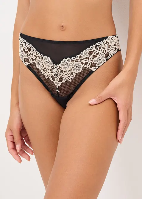 Kalhotky tanga z dvoubarevné krajky, bonprix
