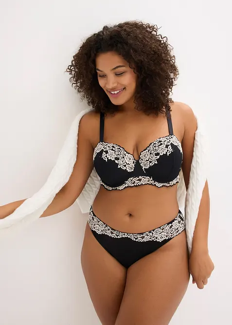 Balkonetov&aacute; podprsenka s dvoubarevnou krajkou (2 ks v balen&iacute;), bonprix