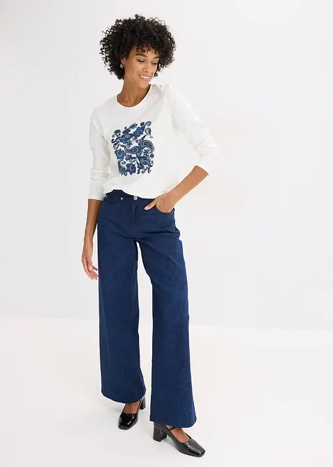 Tričko s dlouhým rukávem a dekorativním potiskem, z organické bavlny, bonprix