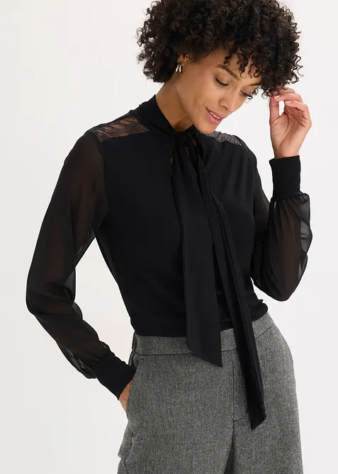 Triko s vázačkou a krajkou, bonprix