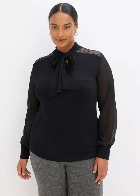 Triko s vázačkou a krajkou, bonprix