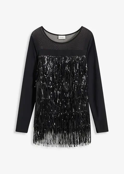 Tričko s dlouhým rukávem a pajetkovými třásněmi, bonprix