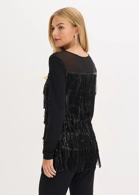 Tričko s dlouhým rukávem a pajetkovými třásněmi, bonprix