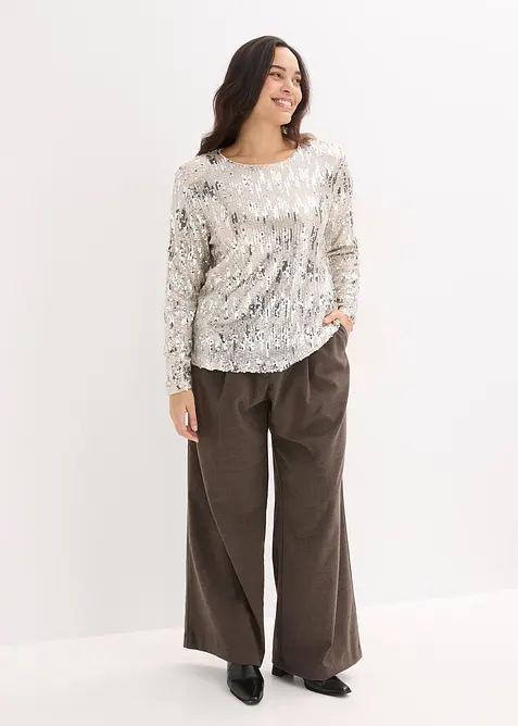 Tričko s dlouh&yacute;m ruk&aacute;vem a flitry, bonprix