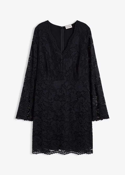 Krajkové šaty s trumpetovými rukávy, bonprix