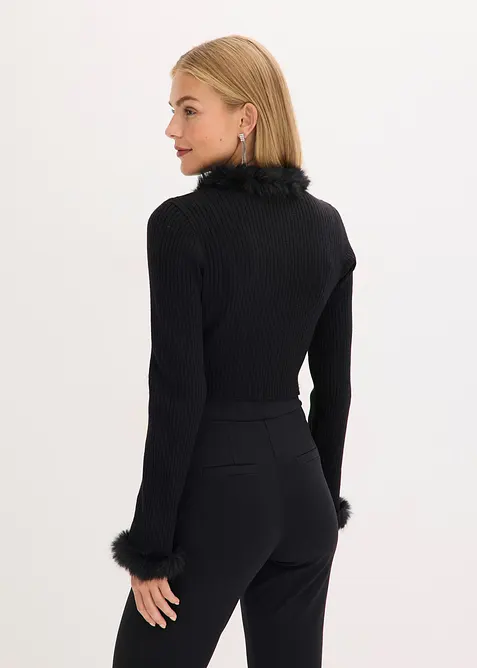 Kabátek z jemné pleteniny, s imitací kožešiny, bonprix