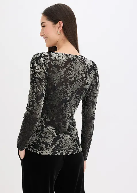 Tričko s dlouh&yacute;m ruk&aacute;vem, ze sametu s vypalovan&yacute;m vzorem, bonprix