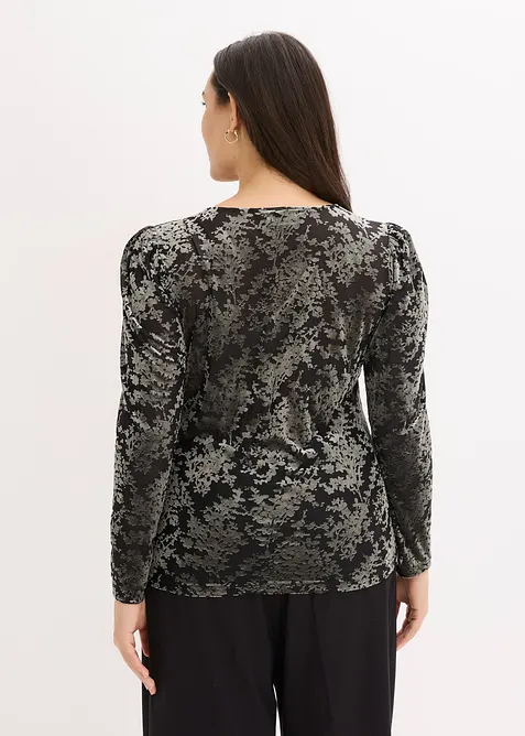 Tričko s dlouh&yacute;m ruk&aacute;vem, ze sametu s vypalovan&yacute;m vzorem, bonprix
