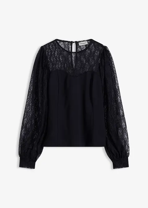 Triko s dlouhým rukávem a krajkou, bonprix