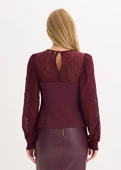 Triko s dlouh&yacute;m ruk&aacute;vem a krajkou, bonprix