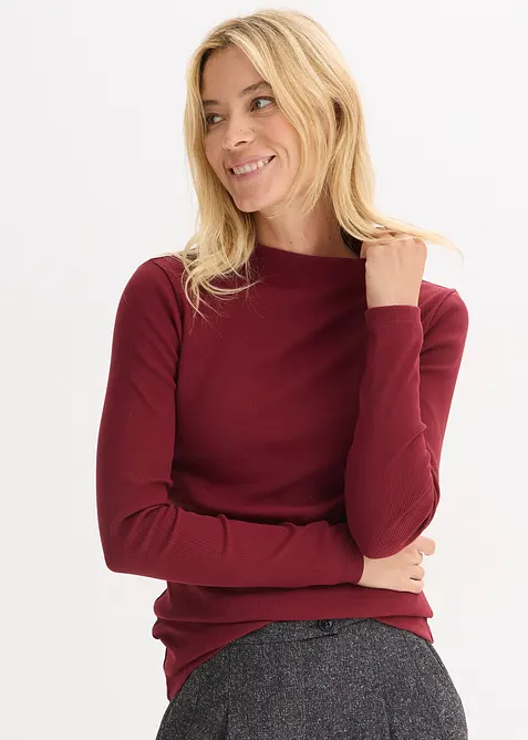 Žebrovan&eacute; tričko s dlouh&yacute;m ruk&aacute;vem, bonprix