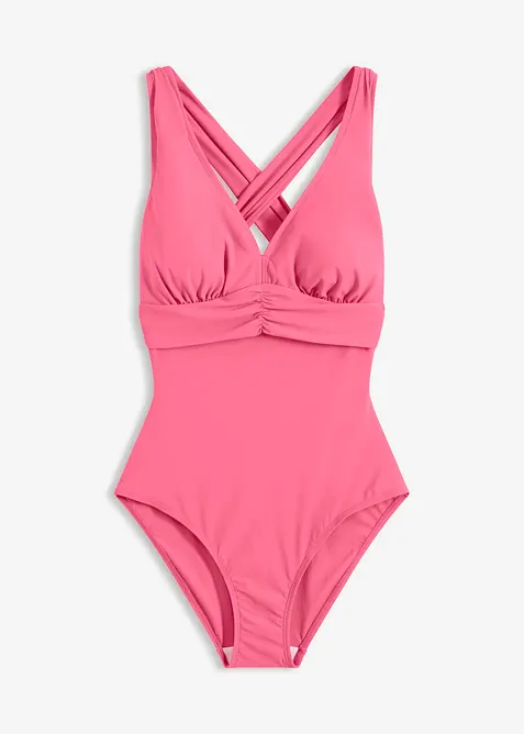 Stahovac&iacute; jednod&iacute;ln&eacute; plavky s překř&iacute;žen&yacute;mi ram&iacute;nky, lehk&yacute; tvaruj&iacute;c&iacute; efekt, bonprix