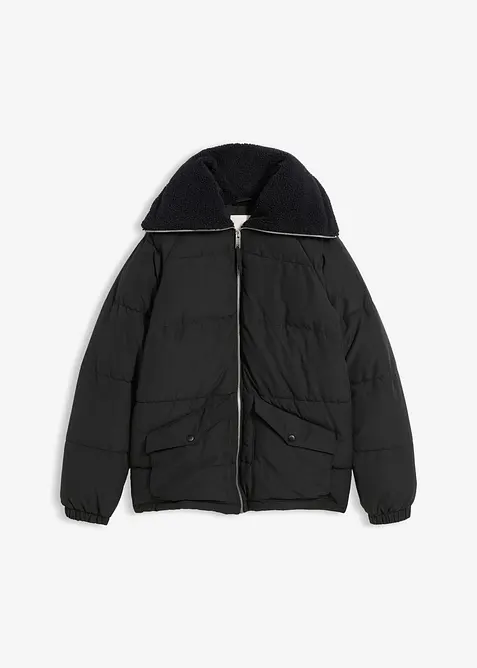 Prošívaná bunda s límcem z medvídkového plyše, bonprix