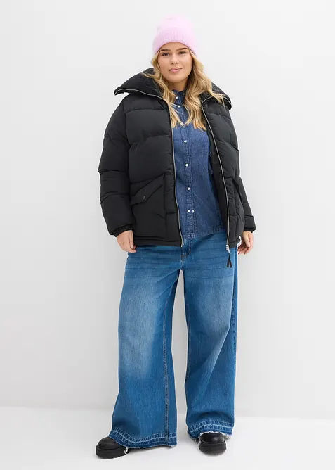 Prošívaná bunda s límcem z medvídkového plyše, bonprix