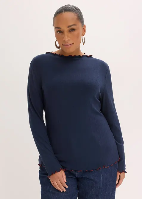 Žebrovan&eacute; tričko s dlouh&yacute;m ruk&aacute;vem, bonprix