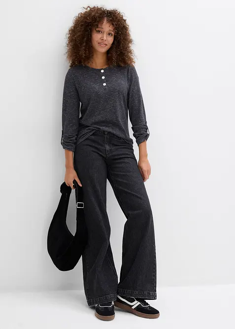 Triko s dlouh&yacute;m ruk&aacute;vem a knofl&iacute;kovou li&scaron;tou, z bavlněn&eacute; směsi, bonprix