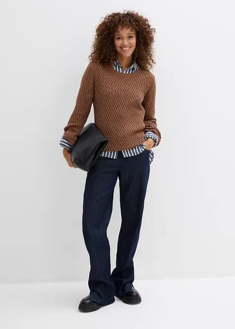 Svetr ze strukturovan&eacute;ho &uacute;pletu z bavlněn&eacute; směsi, bonprix