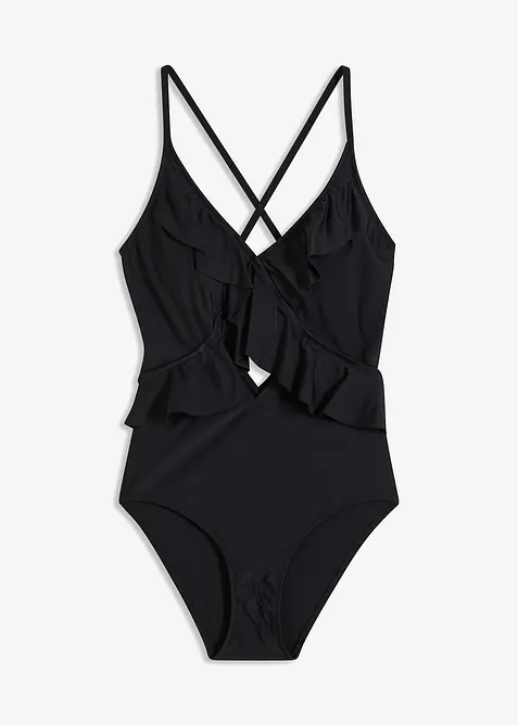 Jednodílné plavky s prostřihem a volány, bonprix