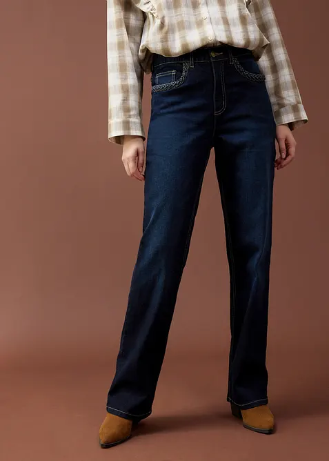 Dž&iacute;ny Straight, High Waist, s detaily na kaps&aacute;ch, bonprix