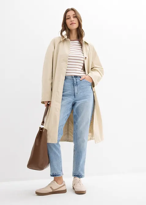 Mom dž&iacute;ny High Waist, mal&yacute; pod&iacute;l streče, zkr&aacute;cen&eacute;, bonprix