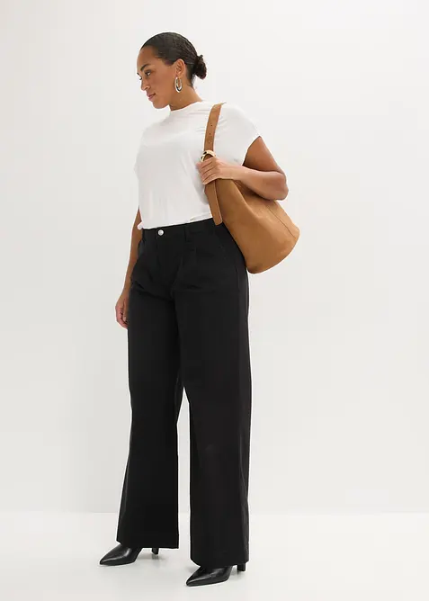 Kalhoty se sklady v pohodln&eacute;m pase, Wide Leg, bonprix