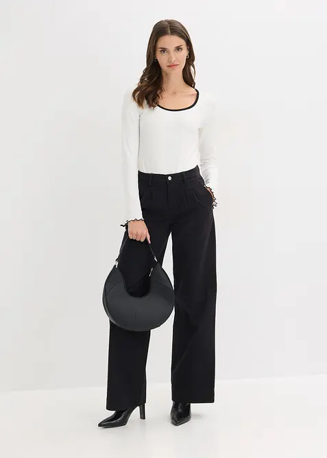 Kalhoty se sklady v pohodln&eacute;m pase, Wide Leg, bonprix