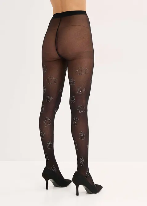 Punčochové kalhoty s třpytivým vánočním potiskem, bonprix