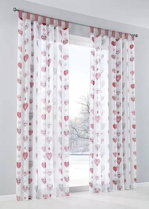 Záclona s natištěnými srdci (1 ks), bonprix
