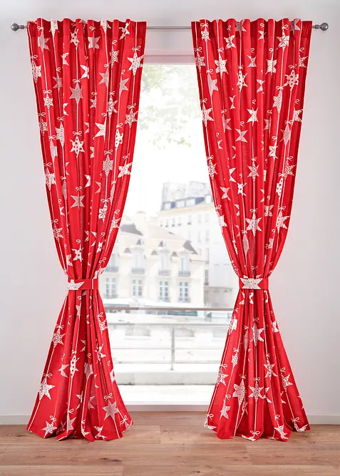 Závěs s potiskem hvězd vč. řasicí úchytky (1 ks), bonprix