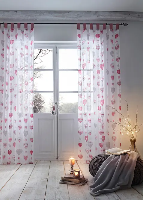 Záclona s natištěnými srdci (1 ks), bonprix