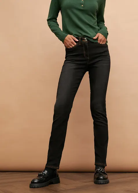 Termo dž&iacute;ny s pohodlnou pasovkou, Straight, Mid Waist, bonprix