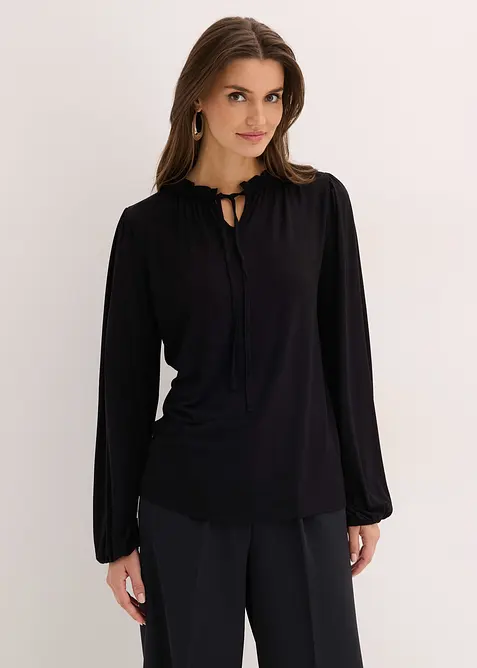 Triko s dlouh&yacute;m ruk&aacute;vem, z visk&oacute;zov&eacute; směsi, bonprix