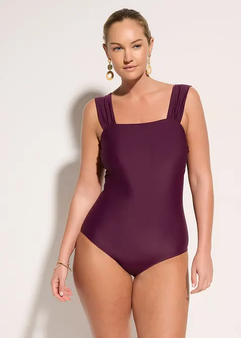 Stahovac&iacute; jednod&iacute;ln&eacute; plavky, středn&iacute; tvaruj&iacute;c&iacute; efekt a &scaron;irok&aacute; ram&iacute;nka, bonprix