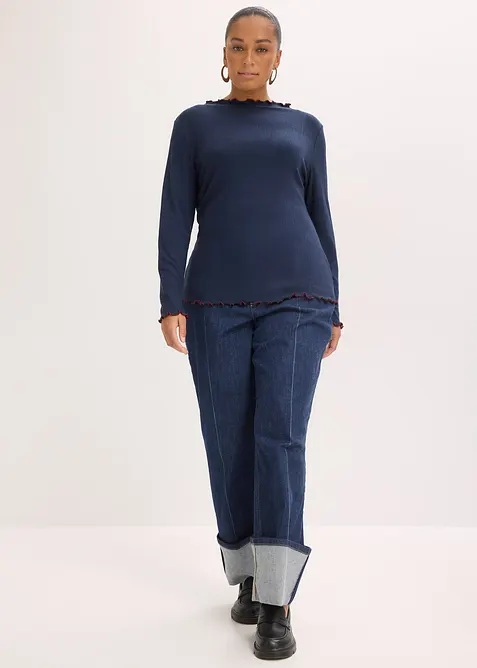 Žebrovan&eacute; tričko s dlouh&yacute;m ruk&aacute;vem, bonprix