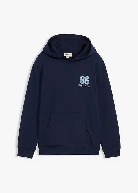 Mikina s kapuc&iacute; a velk&yacute;m potiskem na z&aacute;dech, z čist&eacute; organick&eacute; bavlny, Loose Fit, bonprix