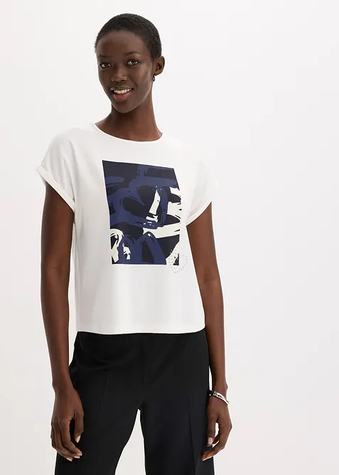 Tričko s visk&oacute;zou a třpytiv&yacute;mi kam&iacute;nky, bonprix