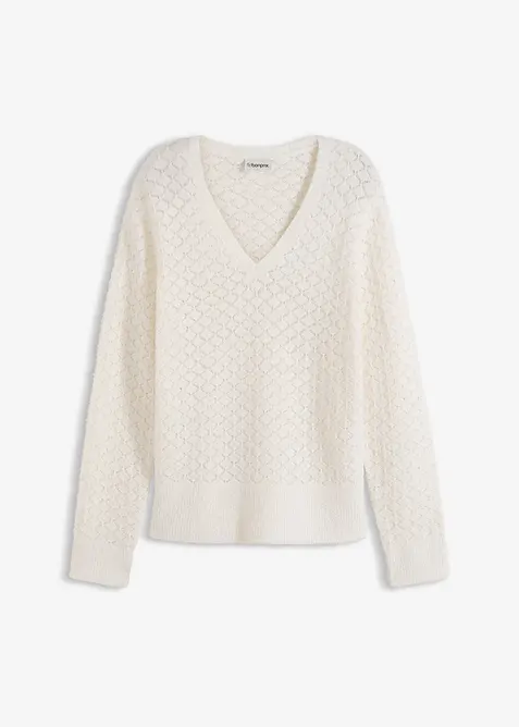 Ažurov&yacute; svetr s peř&iacute;čkovou př&iacute;z&iacute;, bonprix