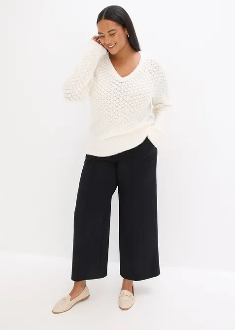 Ažurov&yacute; svetr s peř&iacute;čkovou př&iacute;z&iacute;, bonprix