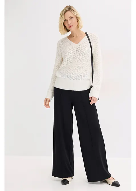 Ažurov&yacute; svetr s peř&iacute;čkovou př&iacute;z&iacute;, bonprix