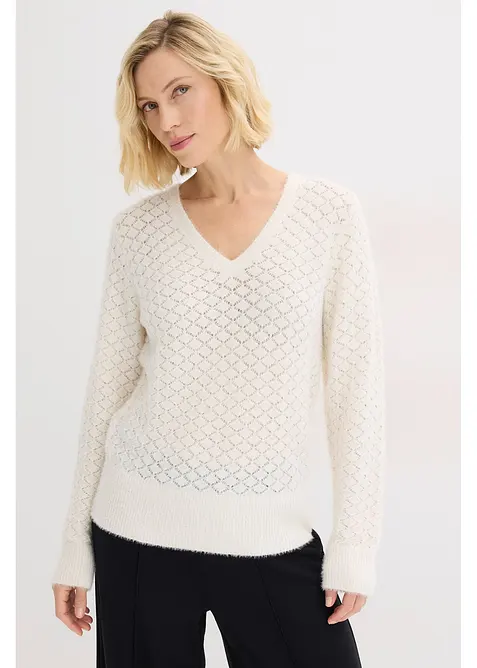 Ažurov&yacute; svetr s peř&iacute;čkovou př&iacute;z&iacute;, bonprix