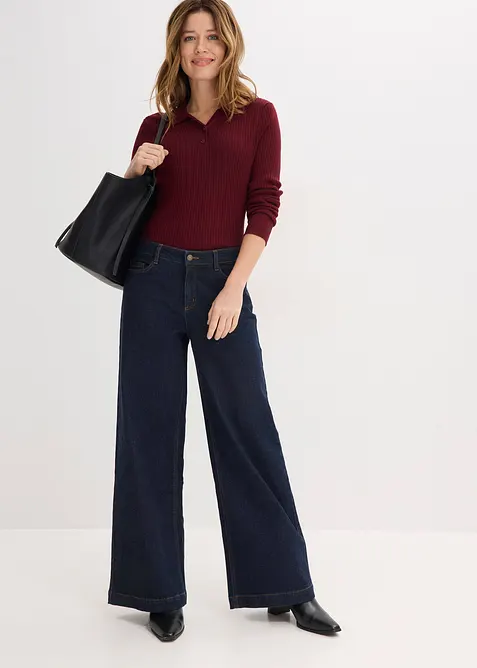 Žebrovan&yacute; svetr ze směsi s visk&oacute;zou, bonprix