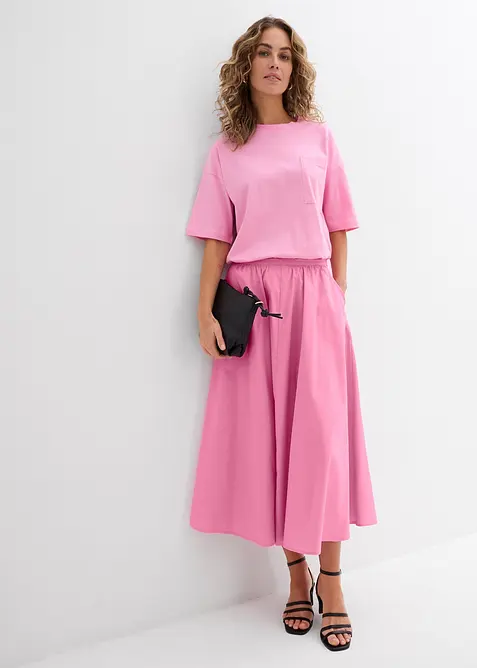 Midi sukně z elastick&eacute; bavlněn&eacute; směsi, bonprix