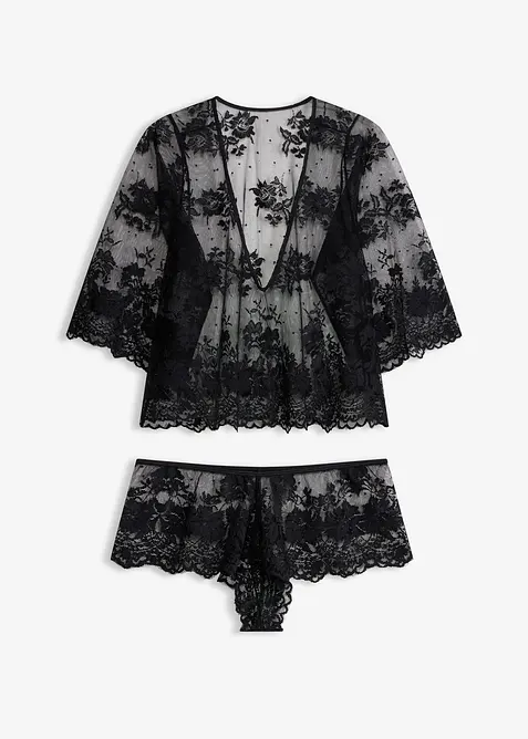 Top s dlouh&yacute;m ruk&aacute;vem + bokov&eacute; kalhotky (2d&iacute;ln&aacute; souprava), bonprix